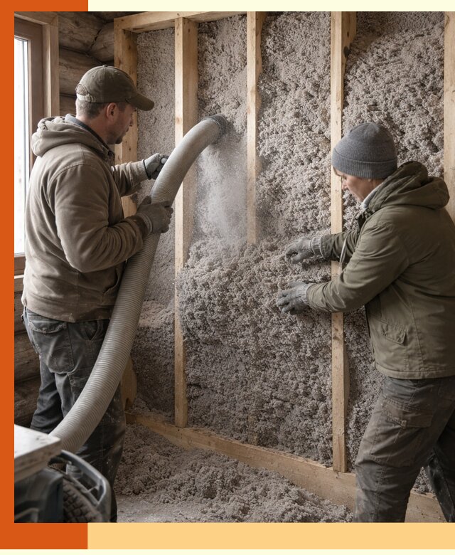 Утепление бревенчатого дома эковатой в Гае