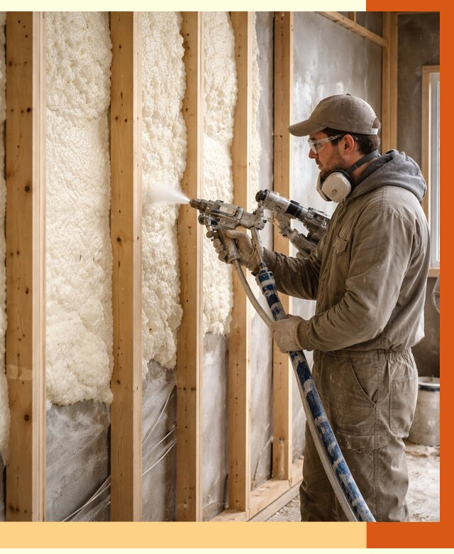 Утепление каркасной стены ППУ в Гае от 4321 руб./м2 под ключ | ТепломастерГай